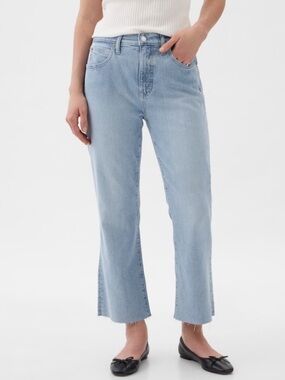 GAP Kick Fit High Rise Light Wash Blue Denim Jeans Size 10 30R Raw Hem Denim